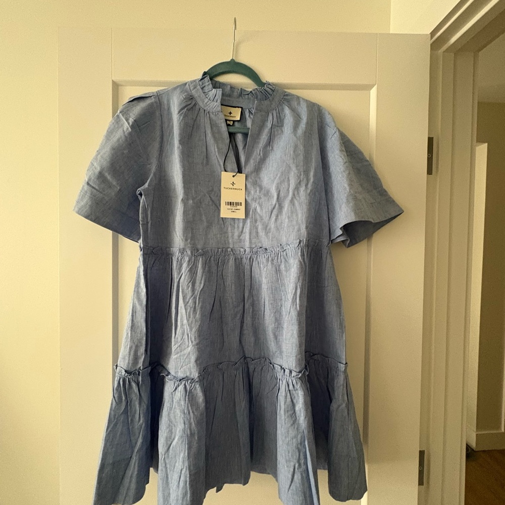 Tuckernuck Light Blue Tiered Cotton Midi Dress